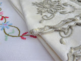 Napkins 10 Madeira Linen Embroidered Floral Tan Dinner Napkins 1930s