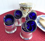 English Open Salts Cobalt Blue Glass Liners Silver Plate Set Of Four Art Deco 1920-1930s