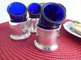 English Open Salts Cobalt Blue Glass Liners Silver Plate Set Of Four Art Deco 1920-1930s