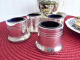 English Open Salts Cobalt Blue Glass Liners Silver Plate Set Of Four Art Deco 1920-1930s