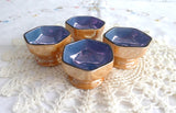 Japanese Luster Open Salts Art Deco Set of 4 Vintage 1930s Pedestal Blue Gold