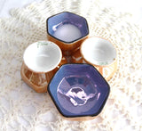 Japanese Luster Open Salts Art Deco Set of 4 Vintage 1930s Pedestal Blue Gold