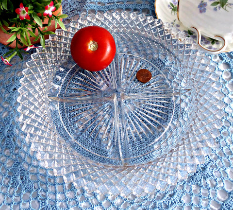 Miss America 4 Part Divided Relish Dish Glass Plate Depression Glass Hobnail 1930s