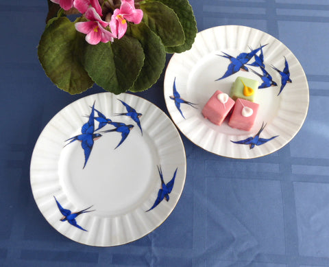 Blue Bird Plates Bluebird Pair 6.5 Inch Cake Czechoslovakia Bread Side Plates 1930s