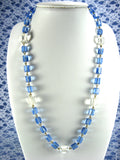 Necklace Art Deco Square Crystal Ice Cube Beads Blue Clear Beveled 1930s Czech