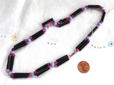 Bead String Necklace Czech Bohemian Glass Beads 1930s Black Pink Turquoise Beads