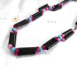 Bead String Necklace Czech Bohemian Glass Beads 1930s Black Pink Turquoise Beads