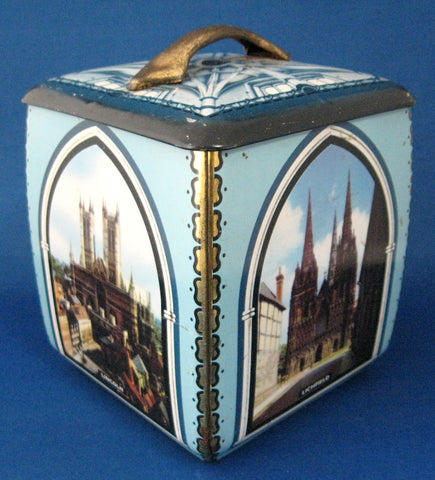 English Cathedrals Tea Tin Canister 1930s Biscuit Tin Cookie Tin