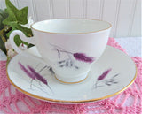 Fall Grasses Cup And Saucer 1930s English Bone China Black Pink