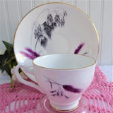 Fall Grasses Cup And Saucer 1930s English Bone China Black Pink