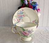 Hand Colored Floral Cup And Saucer Foley Art Deco 1930s Delicate Pretty