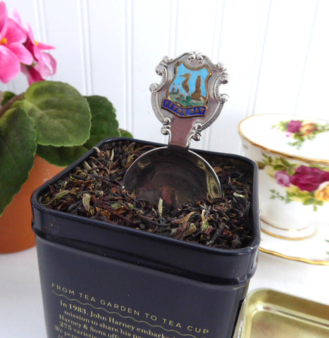 Tea Caddy Spoon Herne Bay Tea Scoop Souvenir Enamel Shield 1940s