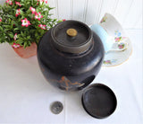 Vintage Hand Painted Tea Caddy Canister Japanese Lacquerware 1930s Interior lid Iris Bird