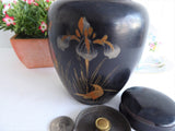 Vintage Hand Painted Tea Caddy Canister Japanese Lacquerware 1930s Interior lid Iris Bird