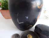 Vintage Hand Painted Tea Caddy Canister Japanese Lacquerware 1930s Interior lid Iris Bird
