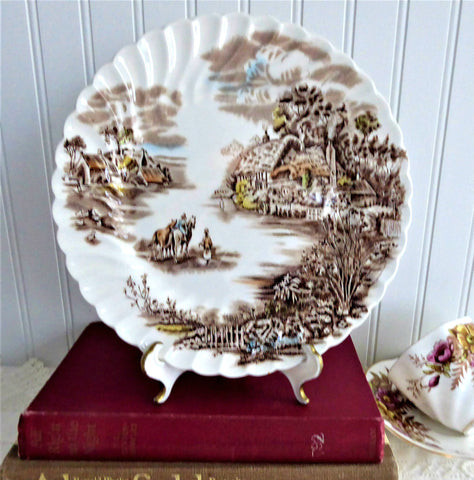 Johnson Brothers Happy England Luncheon Plate English Made 1940s Brown Transferware