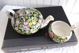 Teapot Tea For One Black Beauty Chintz Nelson Stacking 1930s Tea Pot