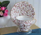 Rosina Fall Chintz Cup And Saucer Hand Colored 1930s Oak Acorns Pears Daisies