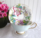Rosina Lilies Cup And Saucer Artist Signed Bentley Hand Colored 1930s Pale Blue