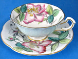 Rosina Artist Signed Lilies Cup And Saucer Hand Colored 1930s Blue Exterior