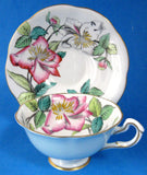 Rosina Artist Signed Lilies Cup And Saucer Hand Colored 1930s Blue Exterior