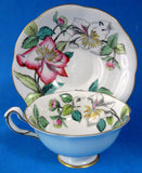 Rosina Artist Signed Lilies Cup And Saucer Hand Colored 1930s Blue Exterior