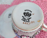 Dramatic Rosina Floral Cup And Saucer Hand Colored 1930s Black and Chintz Bands