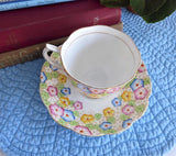 Art Deco Royal Albert Floral Enamel Dots Tea Cup And Saucer Hand Colored On Transfer 1930s