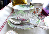 Royal Stafford Art Deco Teacup Trio Hand Colored on Transfer Foliage 1930s
