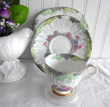 Royal Stafford Art Deco Teacup Trio Hand Colored on Transfer Foliage 1930s