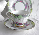 Royal Stafford Art Deco Teacup Trio Hand Colored on Transfer Foliage 1930s