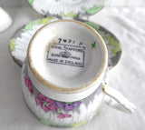 Royal Stafford Art Deco Teacup Trio Hand Colored on Transfer Foliage 1930s