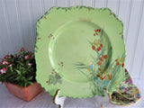 Iris Royal Winton Grimwades Square Dinner Plate 1930s Hand Painted Green