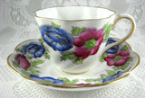 Iceland Poppy Cup and Saucer Hand Colored Blue Magenta 1940 Salisbury England