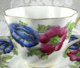 Iceland Poppy Cup and Saucer Hand Colored Blue Magenta 1940 Salisbury England