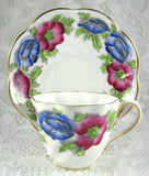 Iceland Poppy Cup and Saucer Hand Colored Blue Magenta 1940 Salisbury England