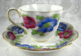 Iceland Poppy Cup and Saucer Hand Colored Blue Magenta 1940 Salisbury England