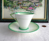 Shelley Eve Shape Art Deco Cup And Saucer Green Bands And Shades 1930s Demitasse