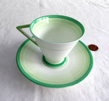 Shelley Eve Shape Art Deco Cup And Saucer Green Bands And Shades 1930s Demitasse
