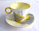 Shelley Art Deco Lakeland Cup And Saucer 1930s Landscape Bird Regent Shape Demi