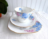 Shelley Phlox Cambridge Teacup Trio Art Deco England 1930s Blue Pink Grey Art Deco