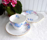 Shelley Phlox Cambridge Teacup Trio Art Deco England 1930s Blue Pink Grey Art Deco