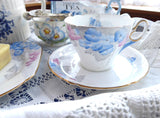 Shelley Phlox Cambridge Teacup Trio Art Deco England 1930s Blue Pink Grey Art Deco