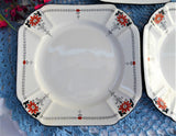 Shelley Red Daisy 3 Side Plates Bread Queen Anne Square Art Deco Plate 1930s