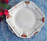 Shelley Red Daisy 3 Side Plates Bread Queen Anne Square Art Deco Plate 1930s