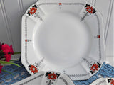Shelley Red Daisy 3 Side Plates Bread Queen Anne Square Art Deco Plate 1930s