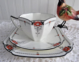 Shelley Daisy Teacup Trio Red Enamel Queen Anne Paneled Art Deco 1920s Teatime