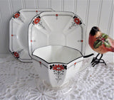 Shelley Daisy Teacup Trio Red Enamel Queen Anne Paneled Art Deco 1920s Teatime