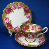 Teacup Trio Old English Rose Royal Albert Treasure Chest Series 1930s Sponged Gold
