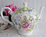 Lovely Floral Teapot Tuscan England 1940s Hand Colored On Transfer